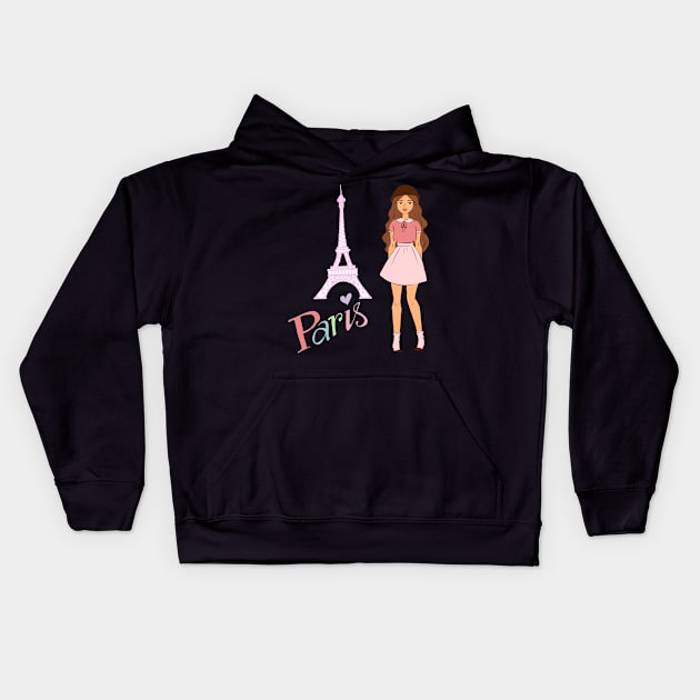 Paris and girl Kids Hoodie by endi318